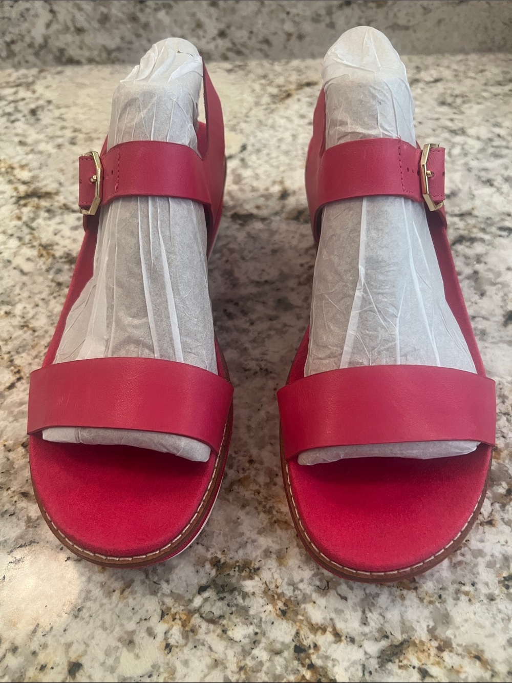 Cole Haan Red Leather Two-Strap Buckle Sandals